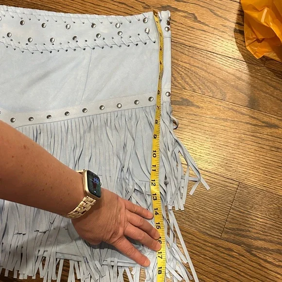 Idyllwind Light Blue Fringe Mini Skirt with Stud Details size XL - Picture 9 of 9